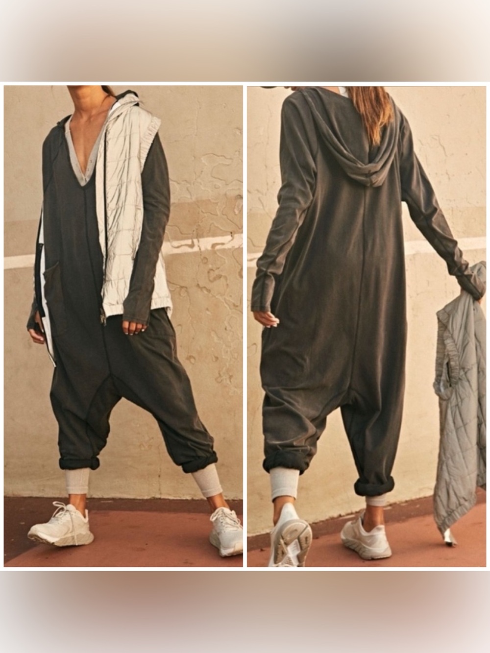 NWT Free People FP Movement Hot Shot Hooded Long Sleeve Onesie - black - XS